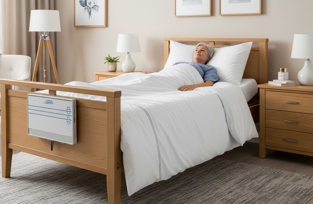 Una donna degente domiciliare in un letto sanitario professionale | HIP Sistema Letto