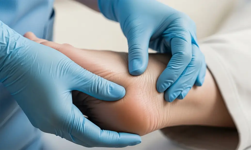 Primo piano dell'ispezione giornaliera del corpo della persona allettata da parte di personale medico qualificato | HIP Sistema Letto