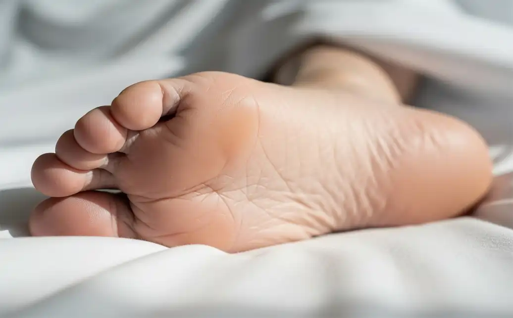 Ispezione quotidiana di una persona allettata, anche piede e tallone, qui in primo piano, vanno osservati | HIP Sistema Letto