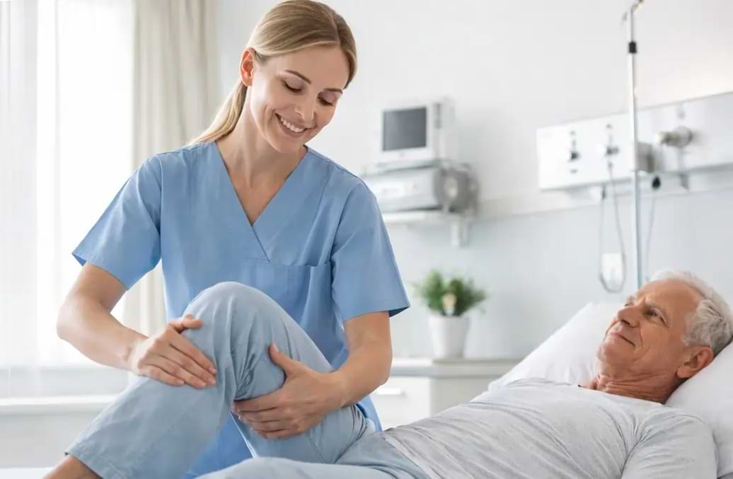 Una caregiver durante sessione di mobilizzazione passiva | HIP Sistema Letto
