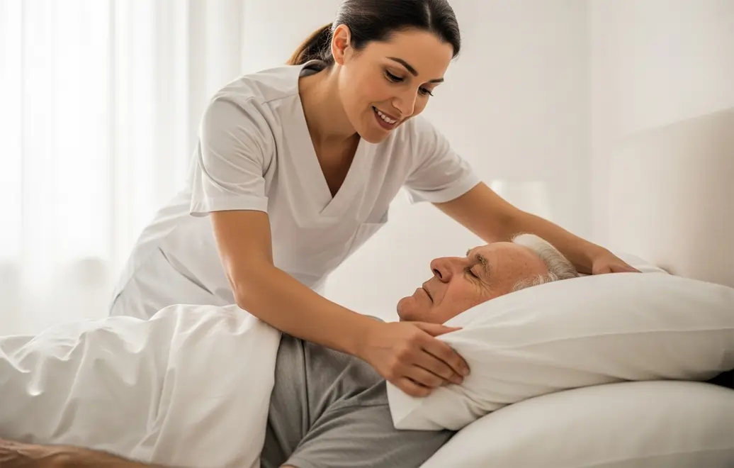 Paziente allettato che riposa dopo il cambio del pannolone | HIP Sistema Letto