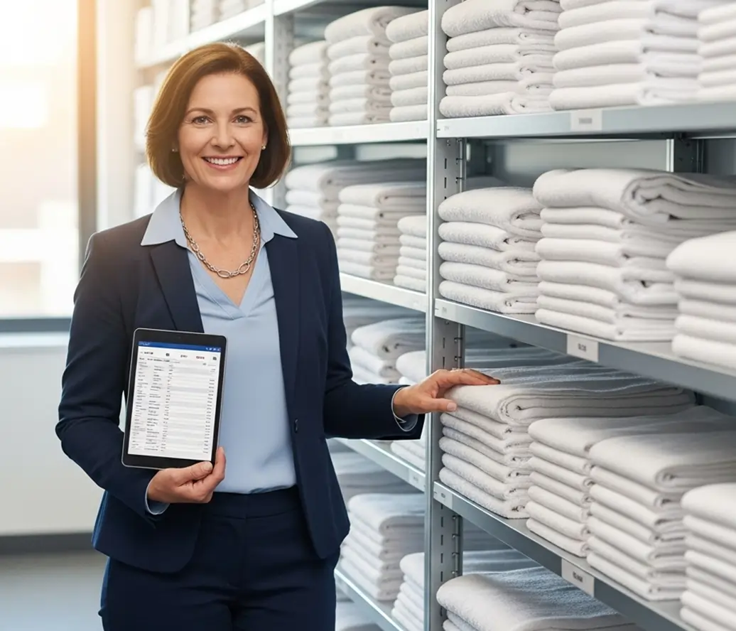 Responsabile RSA mostra orgogliosa la certificazione ISO 2001 | HIP Sistema Letto